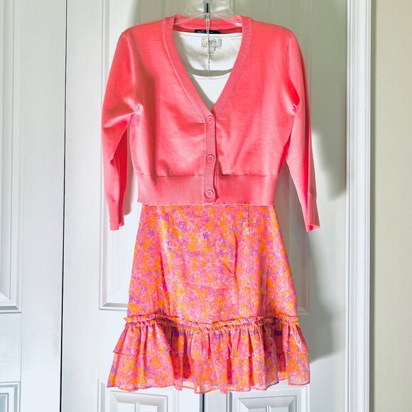Likely Nori Floral Print Ruffled Mini Skirt in Orange/Pink (10) New With Tags - Picture 8 of 12
